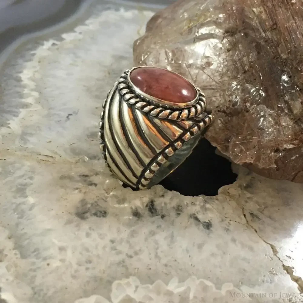 Carolyn Pollack Vintage Sterling Oval Rhodonite Decorated Unisex Shield Ring